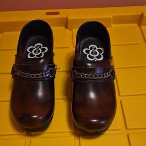 Sanita Brown Clogs with Chain Detail